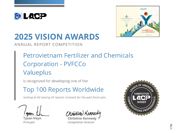PVFCCo - Phú Mỹ xếp hạng Nhì toàn cầu, giành 2 giải Bạch Kim tại LACP 2025 Vision Awards (Hoa Kỳ)